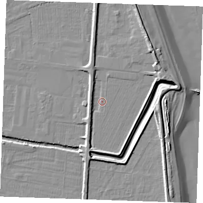 Shaded relief map of the ground around PE251LG, computed from Environment Agency LiDAR. The ground here sits at about 3 m above sea level and falls 11 m across the surrounding 800 m. Surface water reaching this point runs off ground lying to the north-east, 6.7 m higher.