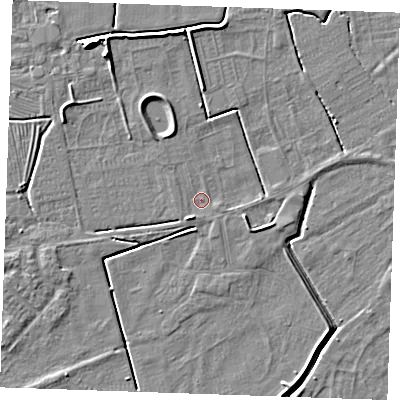 Shaded relief map of the ground around PE251LZ, computed from Environment Agency LiDAR. The ground here sits at about 2 m above sea level and falls 7 m across the surrounding 800 m. Surface water reaching this point runs off ground lying to the south-south-west, 1.4 m higher.