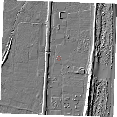 Shaded relief map of the ground around PE251NJ, computed from Environment Agency LiDAR. The ground here sits at about 3 m above sea level and falls 10 m across the surrounding 800 m. Surface water reaching this point runs off ground lying to the east-south-east, 0.7 m higher.