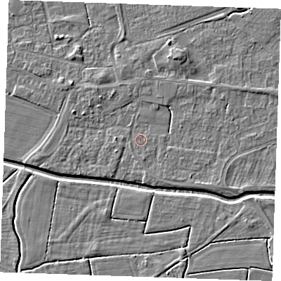 Shaded relief map of the ground around PE251NL, computed from Environment Agency LiDAR. The ground here sits at about 2 m above sea level and falls 4 m across the surrounding 800 m. Surface water reaching this point runs off ground lying to the south-south-east, 1.3 m higher.