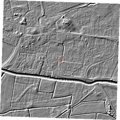 Shaded relief map of the ground around PE251NN, computed from Environment Agency LiDAR. The ground here sits at about 2 m above sea level and falls 5 m across the surrounding 800 m. Surface water reaching this point runs off ground lying to the south-south-west, 0.8 m higher.