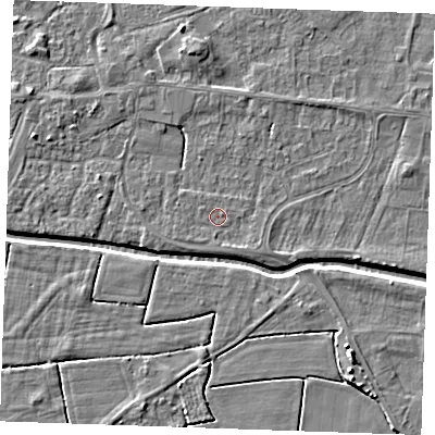 Shaded relief map of the ground around PE251NQ, computed from Environment Agency LiDAR. The ground here sits at about 2 m above sea level and falls 5 m across the surrounding 800 m. Surface water reaching this point runs off ground lying to the south-south-east, 0.7 m higher.