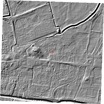 Shaded relief map of the ground around PE251NX, computed from Environment Agency LiDAR. The ground here sits at about 2 m above sea level and falls 4 m across the surrounding 800 m. Surface water reaching this point runs off ground lying to the south-south-east, 0.9 m higher.