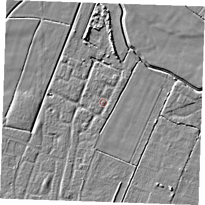 Shaded relief map of the ground around PE251PE, computed from Environment Agency LiDAR. The ground here sits at about 2 m above sea level and falls 5 m across the surrounding 800 m. Surface water reaching this point runs off ground lying to the north-north-east, 1.2 m higher.