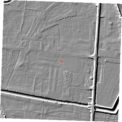 Shaded relief map of the ground around PE251PH, computed from Environment Agency LiDAR. The ground here sits at about 2 m above sea level and falls 10 m across the surrounding 800 m. Surface water reaching this point runs off ground lying to the south-south-west, 1.1 m higher.