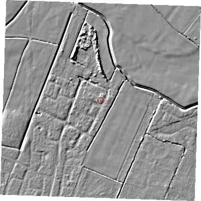 Shaded relief map of the ground around PE251PN, computed from Environment Agency LiDAR. The ground here sits at about 2 m above sea level and falls 5 m across the surrounding 800 m. Surface water reaching this point runs off ground lying to the north-east, 1.0 m higher.