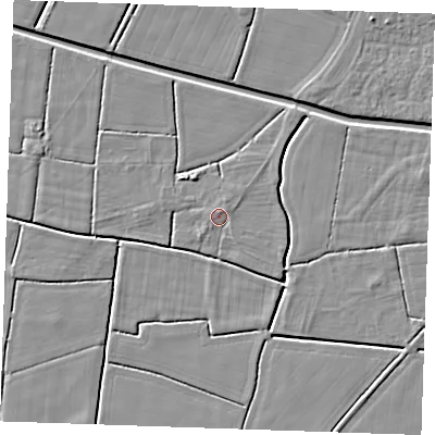 Shaded relief map of the ground around PE251PR, computed from Environment Agency LiDAR. The ground here sits at about 3 m above sea level and falls 4 m across the surrounding 800 m. Surface water reaching this point runs off ground lying to the north-north-east, 1.1 m higher.