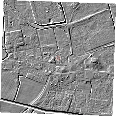 Shaded relief map of the ground around PE251PX, computed from Environment Agency LiDAR. The ground here sits at about 2 m above sea level and falls 4 m across the surrounding 800 m. Surface water reaching this point runs off ground lying to the west-south-west, 1.2 m higher.