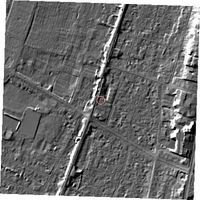 Shaded relief map of the ground around PE251QB, computed from Environment Agency LiDAR. The ground here sits at about 3 m above sea level and falls 9 m across the surrounding 800 m. Surface water reaching this point runs off ground lying to the north-west, 1.5 m higher.
