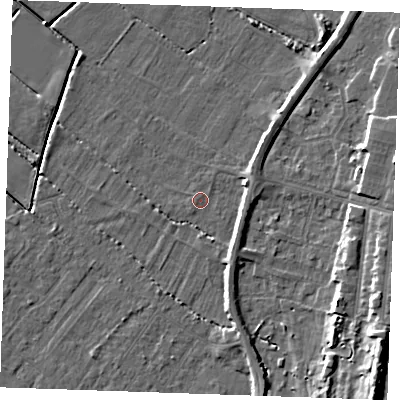 Shaded relief map of the ground around PE251QJ, computed from Environment Agency LiDAR. The ground here sits at about 2 m above sea level and falls 11 m across the surrounding 800 m. Surface water reaching this point runs off ground lying to the south-east, 3.0 m higher.