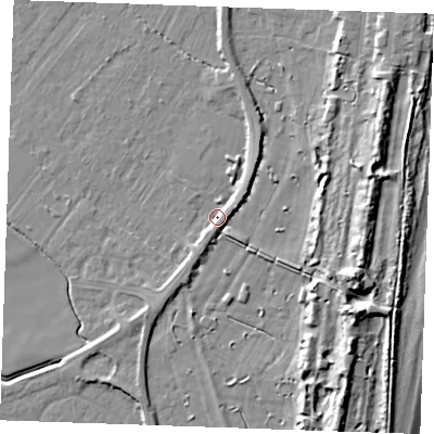 Shaded relief map of the ground around PE251QN, computed from Environment Agency LiDAR. The ground here sits at about 3 m above sea level and falls 13 m across the surrounding 800 m. Surface water reaching this point runs off ground lying to the south-south-west, 2.8 m higher.