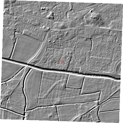 Shaded relief map of the ground around PE251QQ, computed from Environment Agency LiDAR. The ground here sits at about 2 m above sea level and falls 4 m across the surrounding 800 m. Surface water reaching this point runs off ground lying to the south-west, 0.6 m higher.