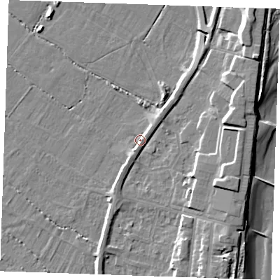 Shaded relief map of the ground around PE251RN, computed from Environment Agency LiDAR. The ground here sits at about 3 m above sea level and falls 10 m across the surrounding 800 m. Surface water reaching this point runs off ground lying to the south-south-west, 2.1 m higher.