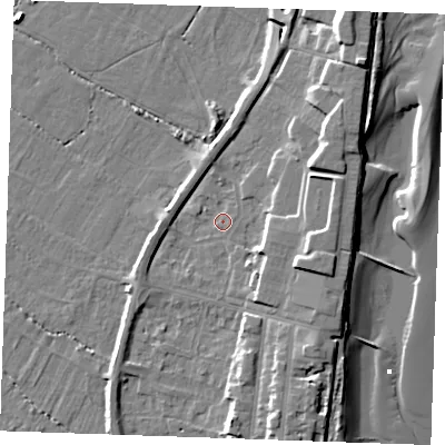 Shaded relief map of the ground around PE251RP, computed from Environment Agency LiDAR. The ground here sits at about 3 m above sea level and falls 11 m across the surrounding 800 m. Surface water reaching this point runs off ground lying to the north-east, 7.1 m higher.