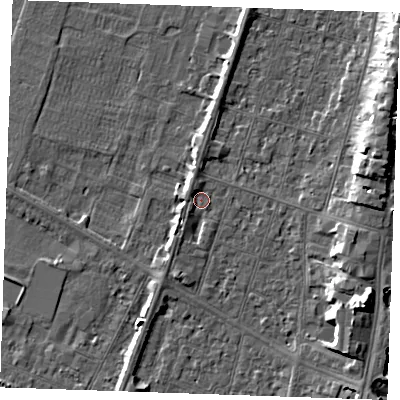 Shaded relief map of the ground around PE251RX, computed from Environment Agency LiDAR. The ground here sits at about 3 m above sea level and falls 9 m across the surrounding 800 m. Surface water reaching this point runs off ground lying to the north-west, 1.7 m higher.