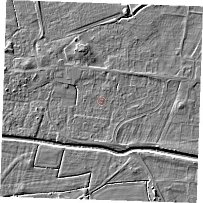 Shaded relief map of the ground around PE251SA, computed from Environment Agency LiDAR. The ground here sits at about 2 m above sea level and falls 5 m across the surrounding 800 m. Surface water reaching this point runs off ground lying to the south-south-east, 1.7 m higher.