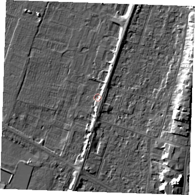 Shaded relief map of the ground around PE251SD, computed from Environment Agency LiDAR. The ground here sits at about 2 m above sea level and falls 9 m across the surrounding 800 m. Surface water reaching this point runs off ground lying to the north-east, 2.0 m higher.