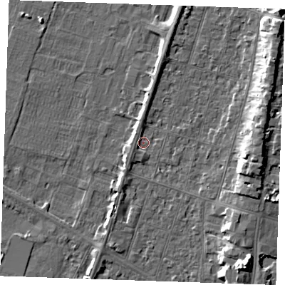 Shaded relief map of the ground around PE251SE, computed from Environment Agency LiDAR. The ground here sits at about 3 m above sea level and falls 9 m across the surrounding 800 m. Surface water reaching this point runs off ground lying to the south-west, 1.5 m higher.