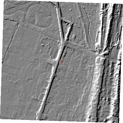 Shaded relief map of the ground around PE251SJ, computed from Environment Agency LiDAR. The ground here sits at about 3 m above sea level and falls 10 m across the surrounding 800 m. Surface water reaching this point runs off ground lying to the south-west, 1.9 m higher.