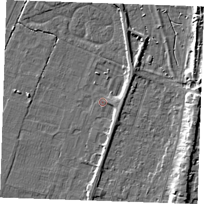 Shaded relief map of the ground around PE251SL, computed from Environment Agency LiDAR. The ground here sits at about 2 m above sea level and falls 8 m across the surrounding 800 m. Surface water reaching this point runs off ground lying to the south-south-east, 2.6 m higher.