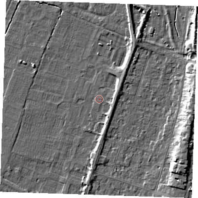 Shaded relief map of the ground around PE251SQ, computed from Environment Agency LiDAR. The ground here sits at about 2 m above sea level and falls 8 m across the surrounding 800 m. The ground contributing surface water to this point lies to the south.