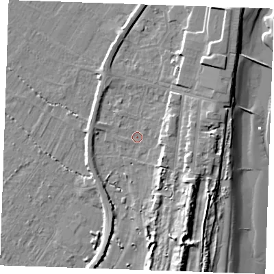 Shaded relief map of the ground around PE251ST, computed from Environment Agency LiDAR. The ground here sits at about 3 m above sea level and falls 13 m across the surrounding 800 m. Surface water reaching this point runs off ground lying to the south-east, 8.3 m higher.
