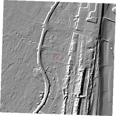 Shaded relief map of the ground around PE251SU, computed from Environment Agency LiDAR. The ground here sits at about 3 m above sea level and falls 13 m across the surrounding 800 m. Surface water reaching this point runs off ground lying to the east-south-east, 8.3 m higher.