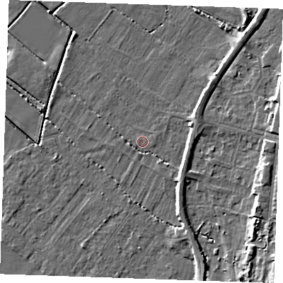 Shaded relief map of the ground around PE251SX, computed from Environment Agency LiDAR. The ground here sits at about 2 m above sea level and falls 8 m across the surrounding 800 m. Surface water reaching this point runs off ground lying to the south-east, 1.8 m higher.