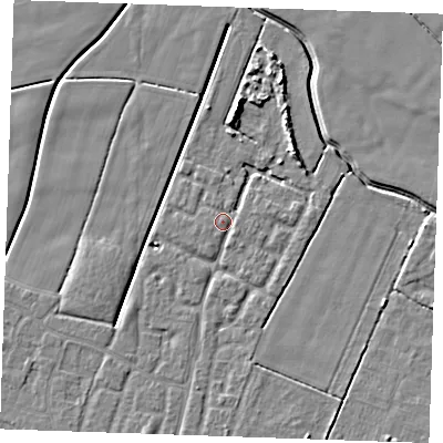 Shaded relief map of the ground around PE252AF, computed from Environment Agency LiDAR. The ground here sits at about 2 m above sea level and falls 5 m across the surrounding 800 m. Surface water reaching this point runs off ground lying to the north, 5.4 m higher.