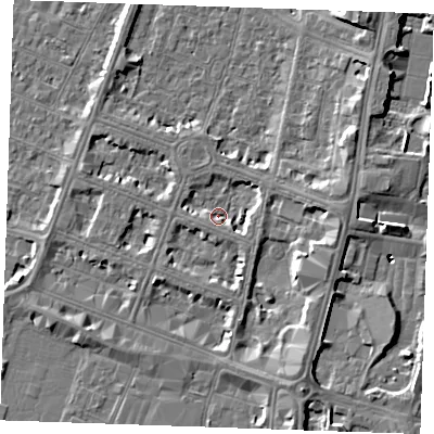 Shaded relief map of the ground around PE252AU, computed from Environment Agency LiDAR. The ground here sits at about 3 m above sea level and falls 7 m across the surrounding 800 m. Surface water reaching this point runs off ground lying to the east, 3.3 m higher.