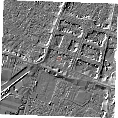 Shaded relief map of the ground around PE252BB, computed from Environment Agency LiDAR. The ground here sits at about 3 m above sea level and falls 5 m across the surrounding 800 m. Surface water reaching this point runs off ground lying to the east-south-east, 2.2 m higher.