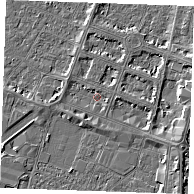Shaded relief map of the ground around PE252BD, computed from Environment Agency LiDAR. The ground here sits at about 3 m above sea level and falls 5 m across the surrounding 800 m. Surface water reaching this point runs off ground lying to the east-south-east, 3.7 m higher.