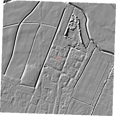 Shaded relief map of the ground around PE252BF, computed from Environment Agency LiDAR. The ground here sits at about 2 m above sea level and falls 5 m across the surrounding 800 m. Surface water reaching this point runs off ground lying to the south-east, 0.6 m higher.