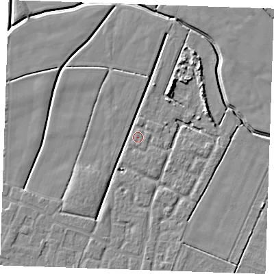 Shaded relief map of the ground around PE252BG, computed from Environment Agency LiDAR. The ground here sits at about 2 m above sea level and falls 5 m across the surrounding 800 m. Surface water reaching this point runs off ground lying to the south-west, 2.9 m higher.