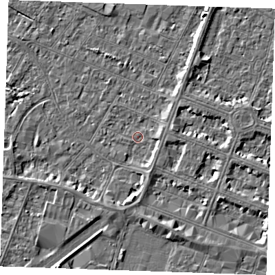 Shaded relief map of the ground around PE252BH, computed from Environment Agency LiDAR. The ground here sits at about 2 m above sea level and falls 4 m across the surrounding 800 m. Surface water reaching this point runs off ground lying to the south-south-east, 1.6 m higher.