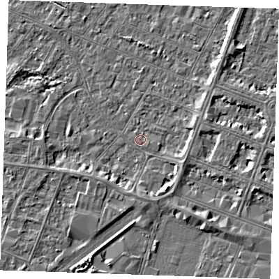 Shaded relief map of the ground around PE252BJ, computed from Environment Agency LiDAR. The ground here sits at about 2 m above sea level and falls 4 m across the surrounding 800 m. Surface water reaching this point runs off ground lying to the east-south-east, 1.6 m higher.