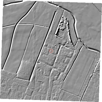 Shaded relief map of the ground around PE252BL, computed from Environment Agency LiDAR. The ground here sits at about 2 m above sea level and falls 5 m across the surrounding 800 m. Surface water reaching this point runs off ground lying to the south, 0.6 m higher.