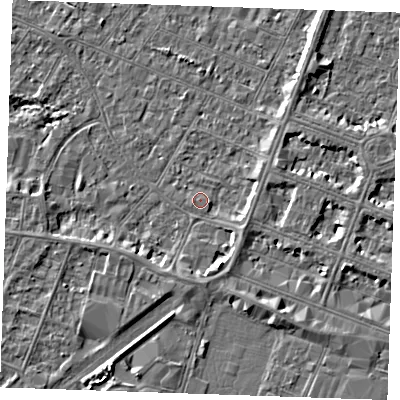 Shaded relief map of the ground around PE252BN, computed from Environment Agency LiDAR. The ground here sits at about 2 m above sea level and falls 4 m across the surrounding 800 m. Surface water reaching this point runs off ground lying to the east-south-east, 1.6 m higher.