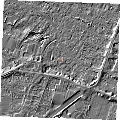 Shaded relief map of the ground around PE252BS, computed from Environment Agency LiDAR. The ground here sits at about 2 m above sea level and falls 4 m across the surrounding 800 m. Surface water reaching this point runs off ground lying to the west-south-west, 1.6 m higher.