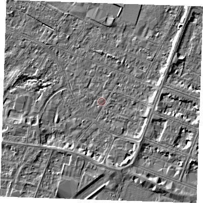 Shaded relief map of the ground around PE252BT, computed from Environment Agency LiDAR. The ground here sits at about 2 m above sea level and falls 4 m across the surrounding 800 m. Surface water reaching this point runs off ground lying to the west-north-west, 0.5 m higher.