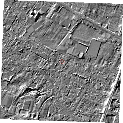 Shaded relief map of the ground around PE252DH, computed from Environment Agency LiDAR. The ground here sits at about 2 m above sea level and falls 4 m across the surrounding 800 m. Surface water reaching this point runs off ground lying to the west-north-west, 0.6 m higher.