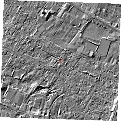 Shaded relief map of the ground around PE252DJ, computed from Environment Agency LiDAR. The ground here sits at about 2 m above sea level and falls 3 m across the surrounding 800 m. Surface water reaching this point runs off ground lying to the south-west, 0.9 m higher.