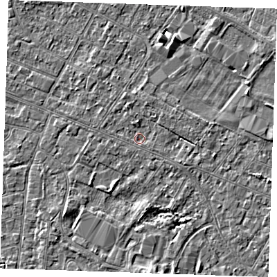 Shaded relief map of the ground around PE252DN, computed from Environment Agency LiDAR. The ground here sits at about 2 m above sea level and falls 3 m across the surrounding 800 m. Surface water reaching this point runs off ground lying to the west-south-west, 0.7 m higher.