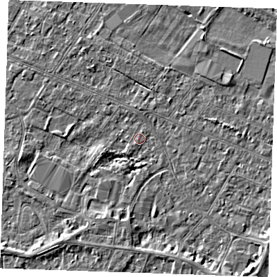 Shaded relief map of the ground around PE252DX, computed from Environment Agency LiDAR. The ground here sits at about 2 m above sea level and falls 3 m across the surrounding 800 m. Surface water reaching this point runs off ground lying to the south-west, 2.8 m higher.