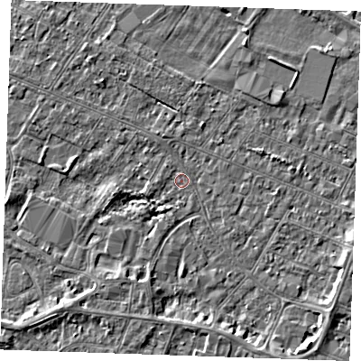 Shaded relief map of the ground around PE252DY, computed from Environment Agency LiDAR. The ground here sits at about 2 m above sea level and falls 3 m across the surrounding 800 m. Surface water reaching this point runs off ground lying to the south-east, 2.8 m higher.