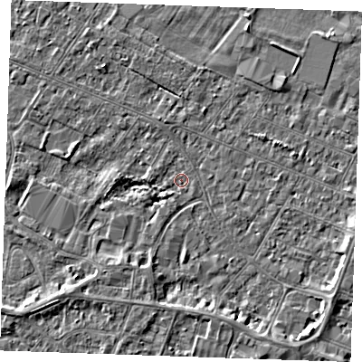 Shaded relief map of the ground around PE252EB, computed from Environment Agency LiDAR. The ground here sits at about 2 m above sea level and falls 3 m across the surrounding 800 m. Surface water reaching this point runs off ground lying to the south-east, 2.8 m higher.