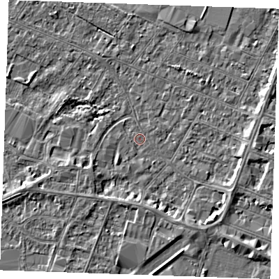 Shaded relief map of the ground around PE252ED, computed from Environment Agency LiDAR. The ground here sits at about 2 m above sea level and falls 3 m across the surrounding 800 m. Surface water reaching this point runs off ground lying to the south-east, 2.8 m higher.