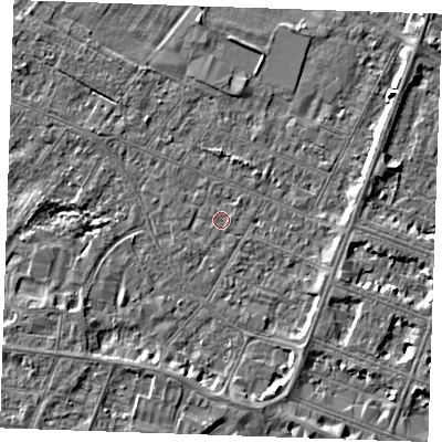 Shaded relief map of the ground around PE252EG, computed from Environment Agency LiDAR. The ground here sits at about 2 m above sea level and falls 4 m across the surrounding 800 m. The ground contributing surface water to this point lies to the east-north-east.