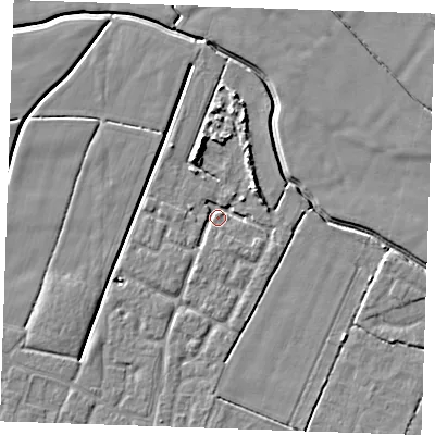 Shaded relief map of the ground around PE252EN, computed from Environment Agency LiDAR. The ground here sits at about 2 m above sea level and falls 5 m across the surrounding 800 m. Surface water reaching this point runs off ground lying to the north-north-west, 5.0 m higher.