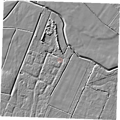 Shaded relief map of the ground around PE252EQ, computed from Environment Agency LiDAR. The ground here sits at about 2 m above sea level and falls 5 m across the surrounding 800 m. Surface water reaching this point runs off ground lying to the north, 3.8 m higher.